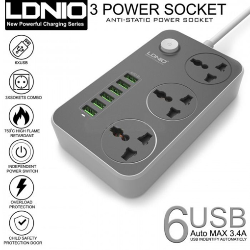 Picture of  Power Strip With 3 Ac Sockets + 6 USB Ports‎