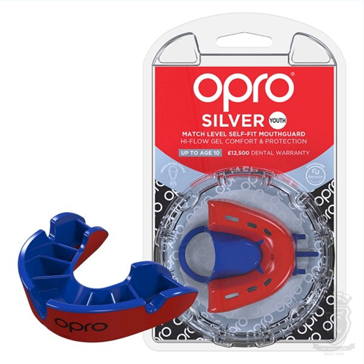 صورة  واقي الفم الفضي Opro Gen 4 - أحمر / أزرق (جونيور)