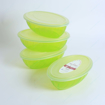 Picture of plastic transparent oval bowl 72 oz with cover green color 4 pcs