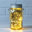 Picture of Fantado Wide Mouth Gold Mercury Glass Mason Jar w/ Hanging Warm White LED Fairy Light Kit (Battery Powered)
