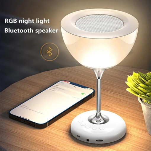 صورة Creative Glass LED Lamp RGB Night Light With Bluetooth Speaker
