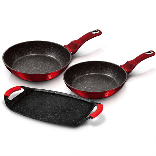 Picture of BH Frypan & Grill 3 Pc 22+26+36 CM Burgundy 