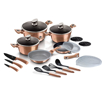 Picture of BH 15 pcs Pots 20+24+28 + frypan 28+ deep fryer 24 + sauce pan 16 + 3 kitchen tools + 2 pcs bakelite mats Burgundy 